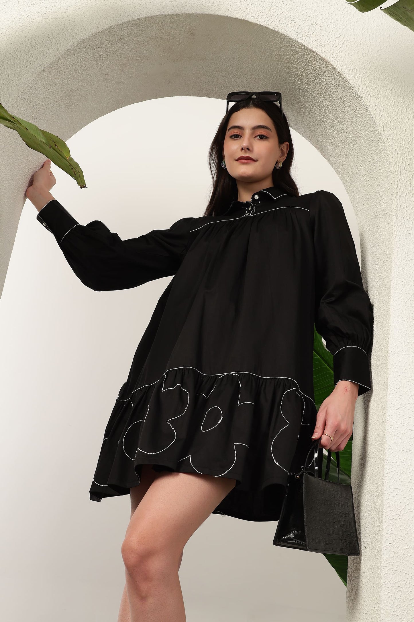 Flora Gather Dress Black