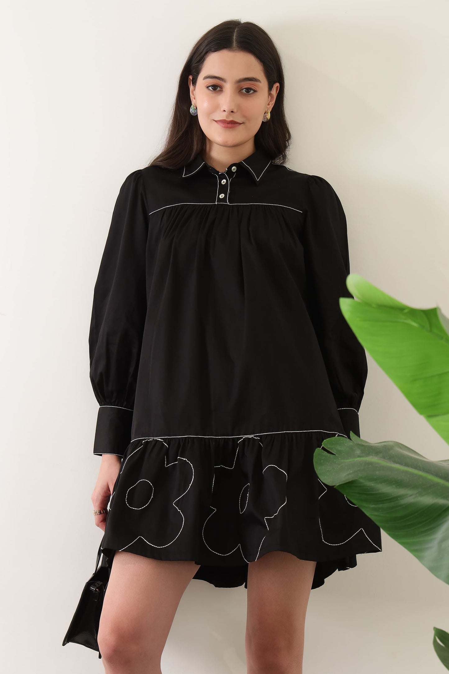 Flora Gather Dress Black