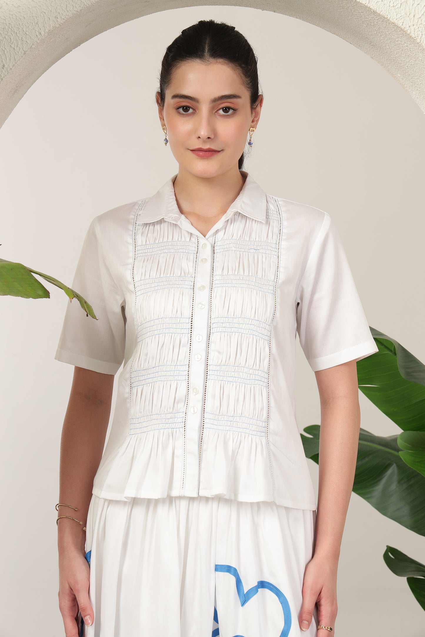 Perla Applique Skirt Set White