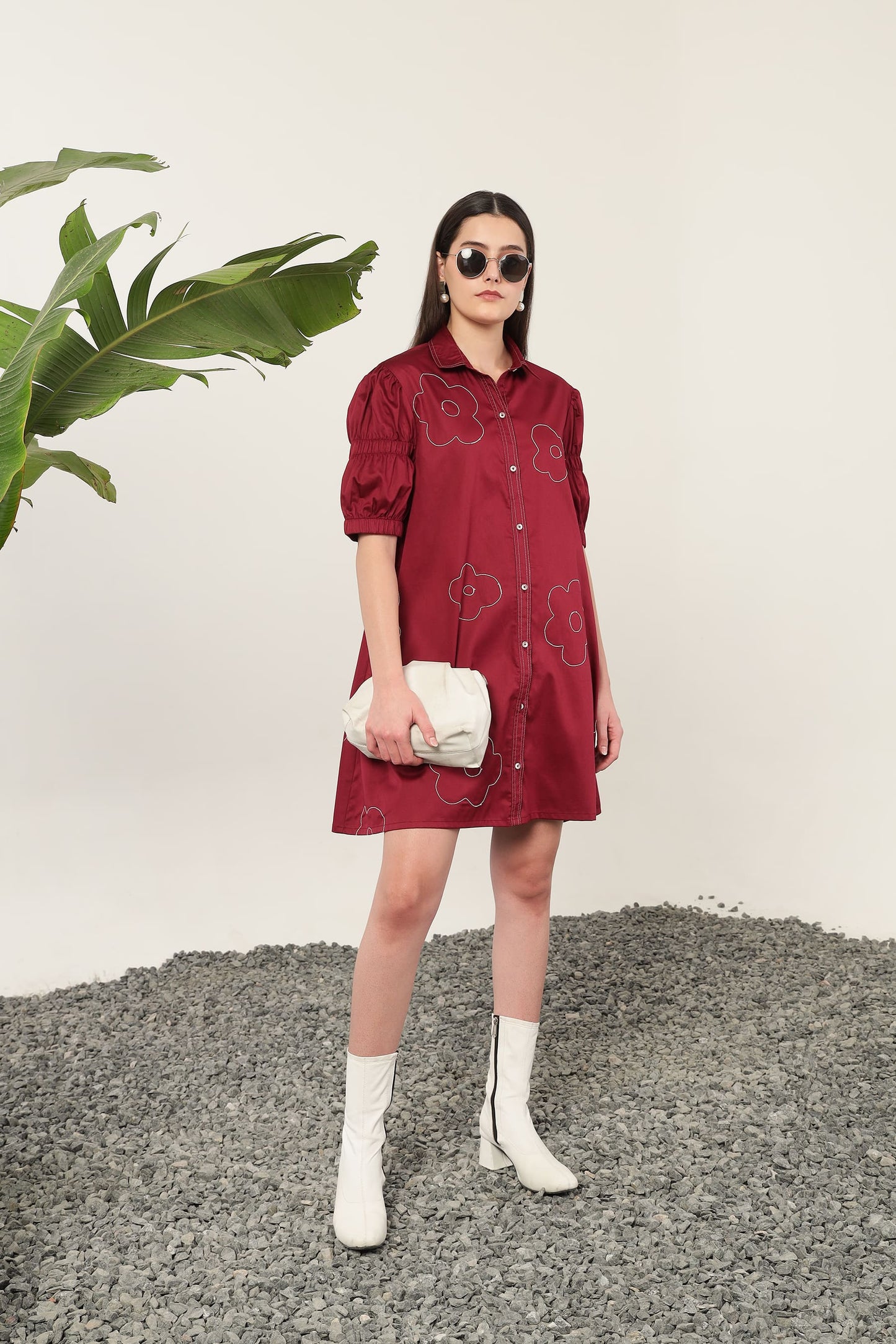 Stella Floral Shirt Dress Burgundy