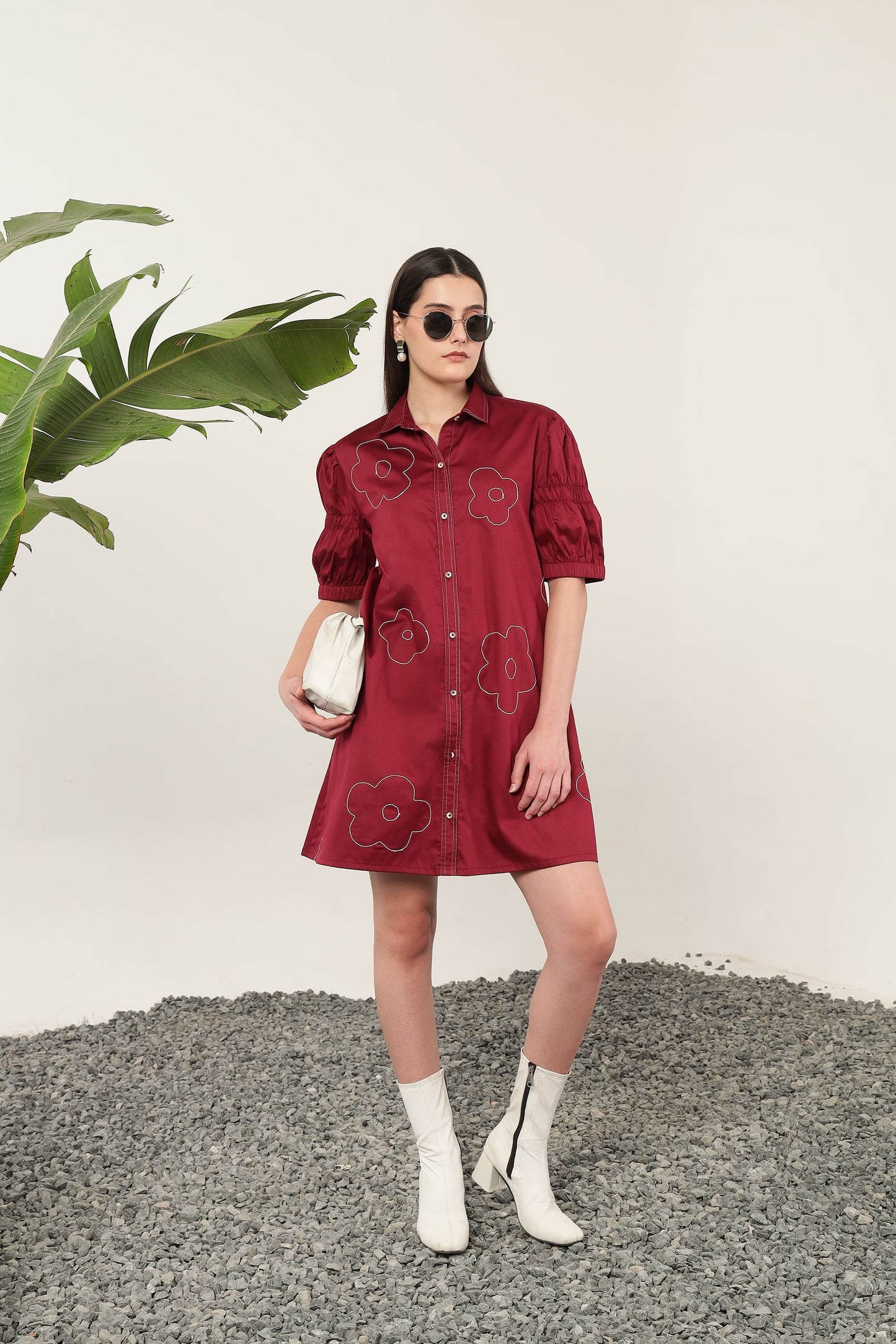 Stella Floral Shirt Dress Burgundy