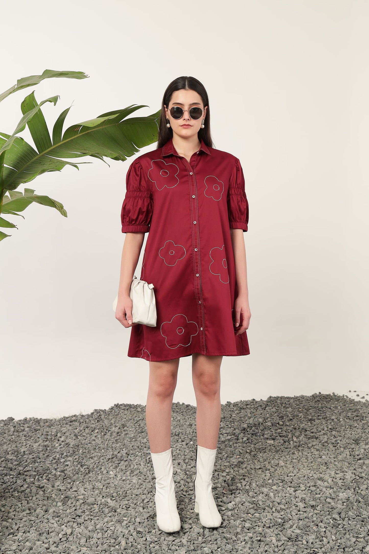 Stella Floral Shirt Dress Burgundy