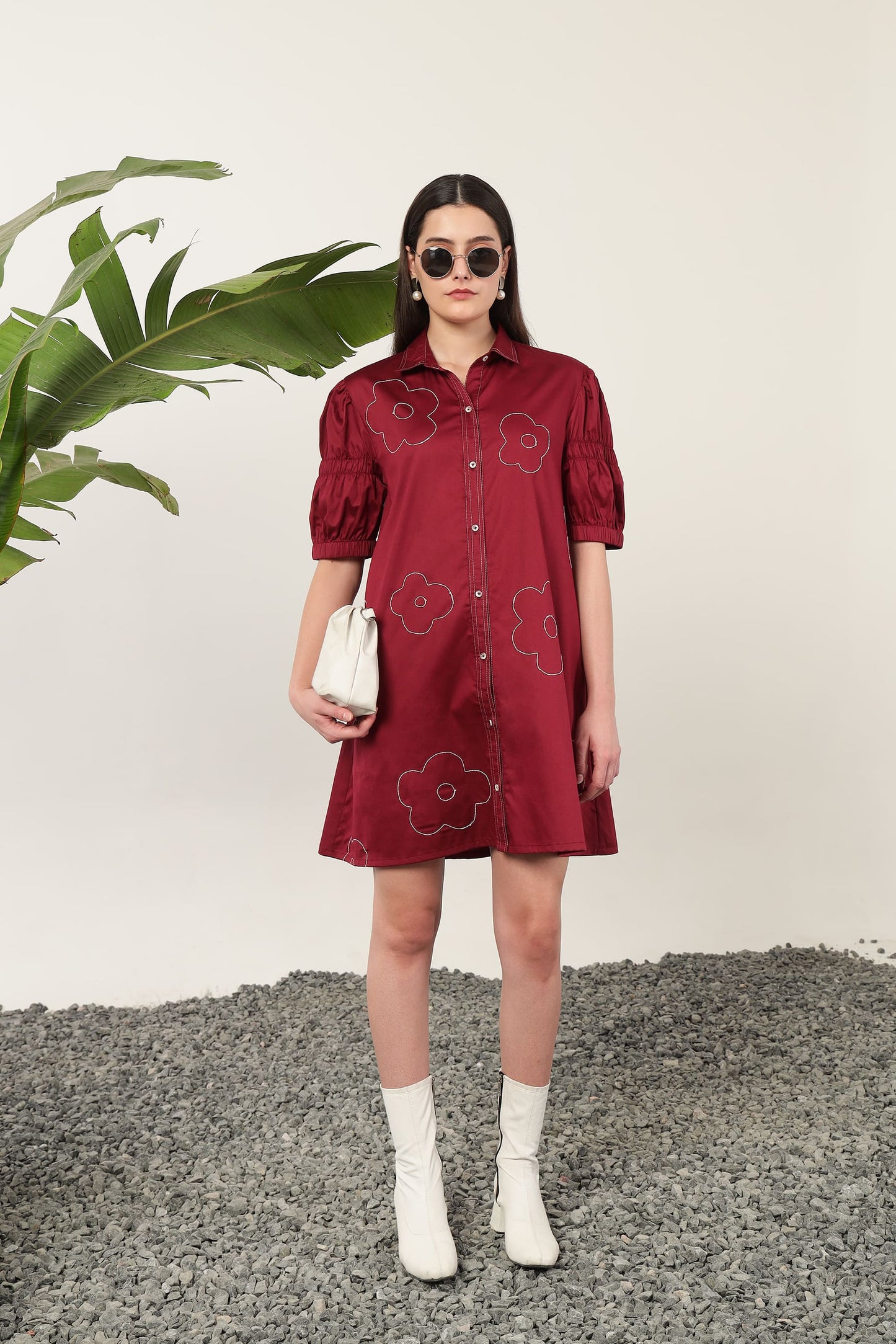 Stella Floral Shirt Dress Burgundy