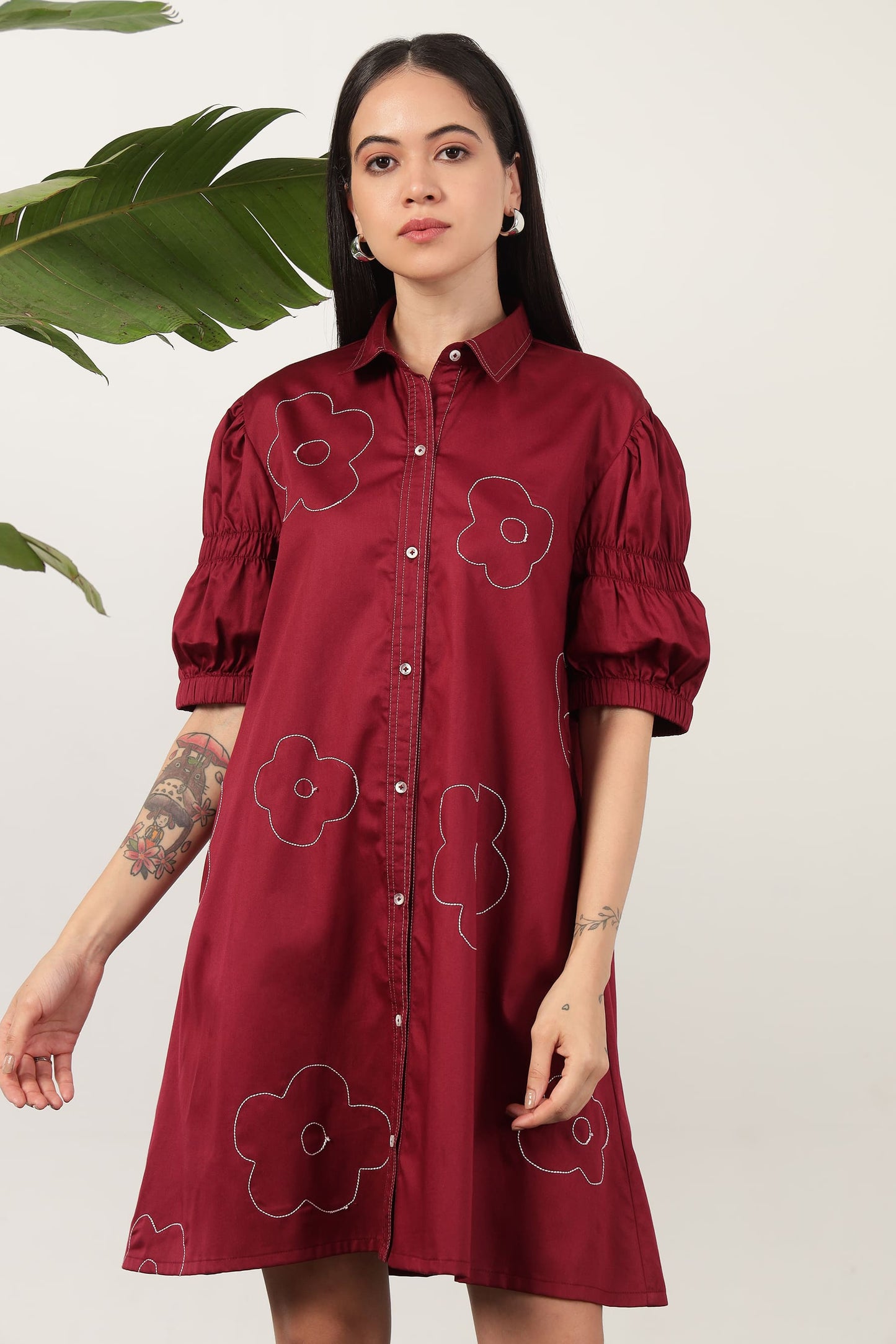 Stella Floral Shirt Dress Burgundy