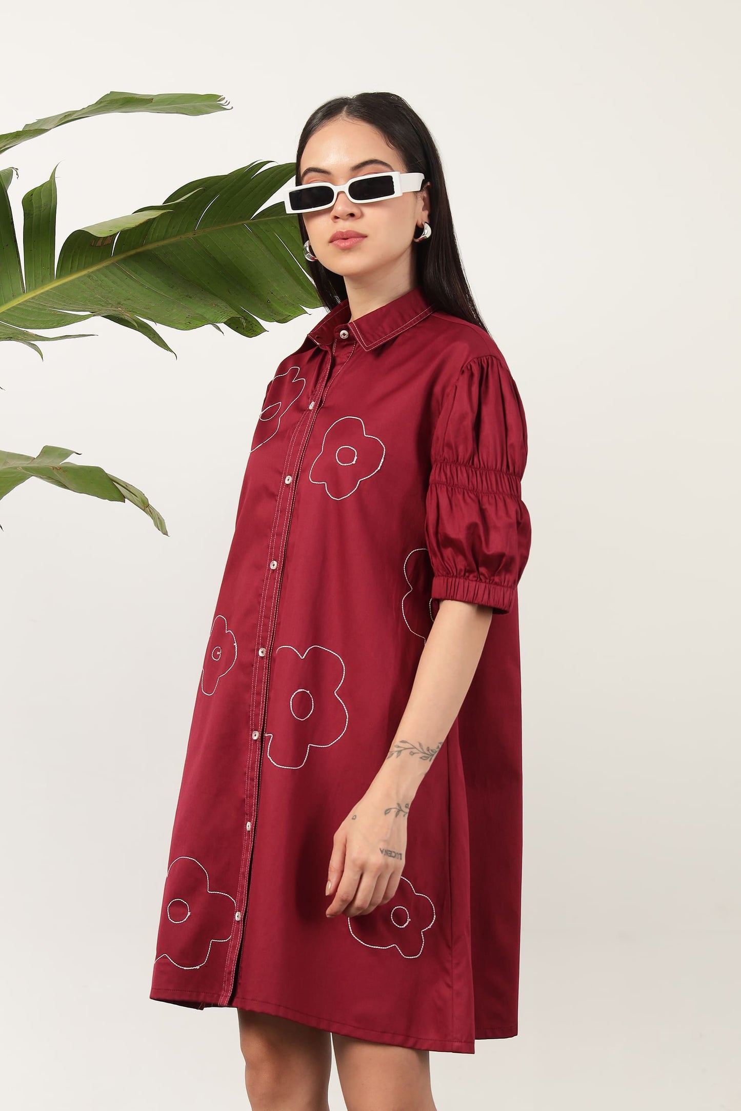 Stella Floral Shirt Dress Burgundy