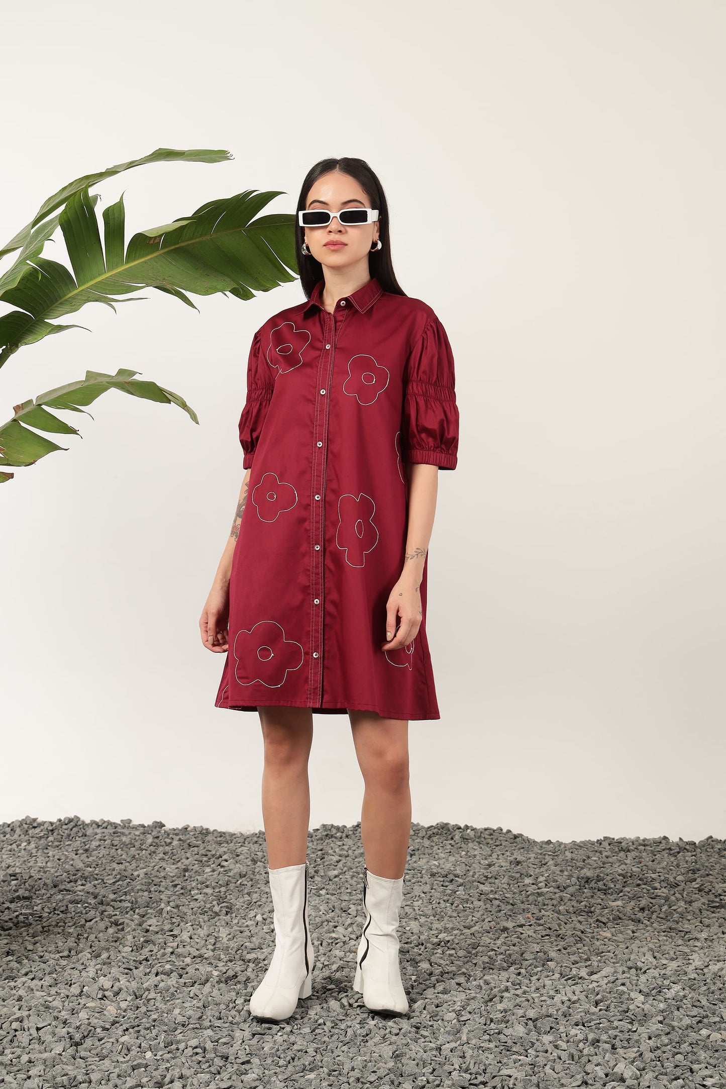 Stella Floral Shirt Dress Burgundy
