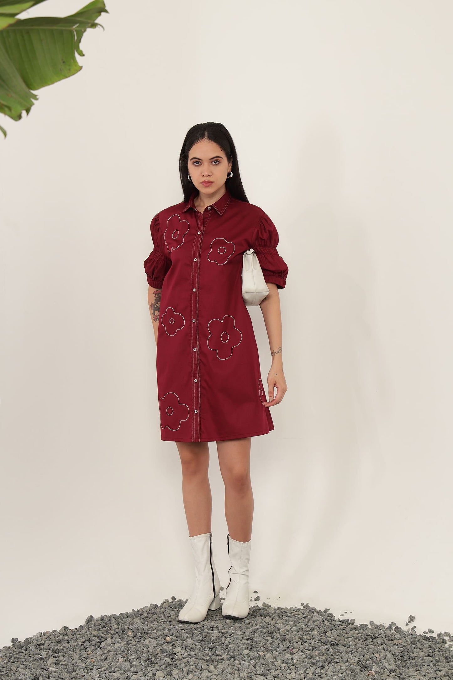 Stella Floral Shirt Dress Burgundy