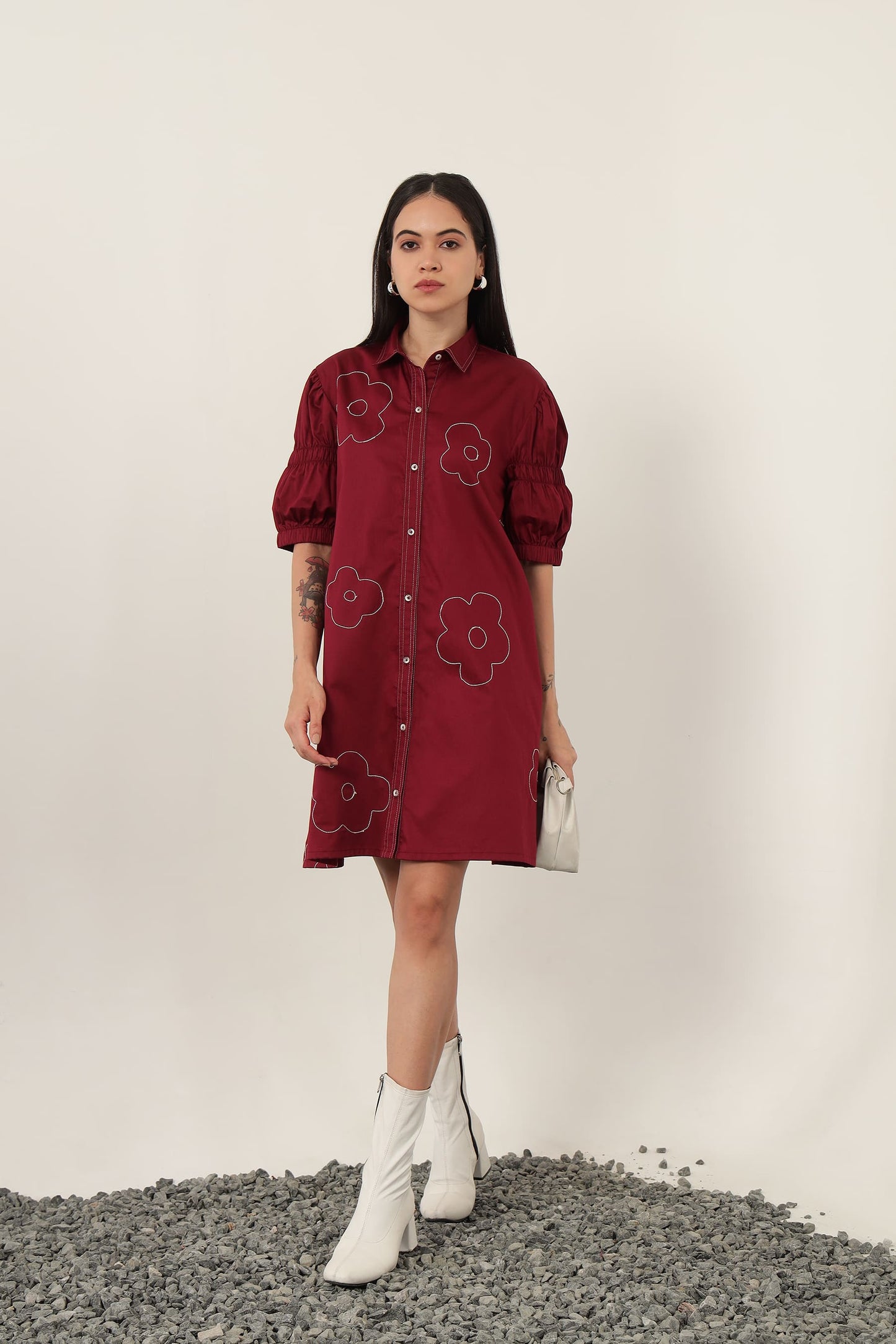 Stella Floral Shirt Dress Burgundy