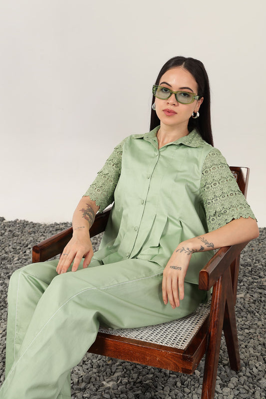 Fresca Pleat Shirt Sage Green