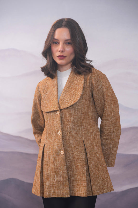 Sophie Mustard Tweed Box Pleat Coat