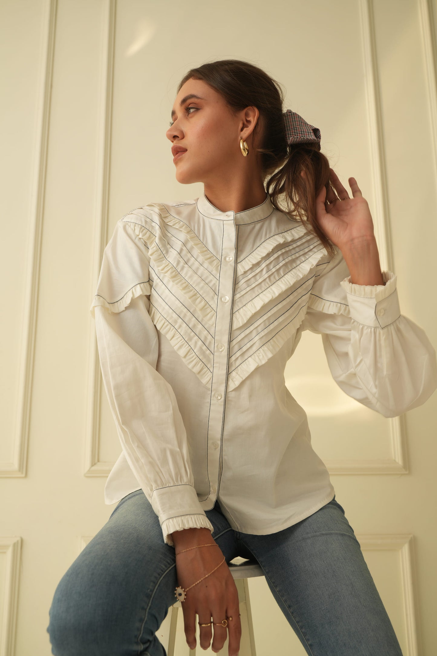 Ella White Back Cutout Shirt