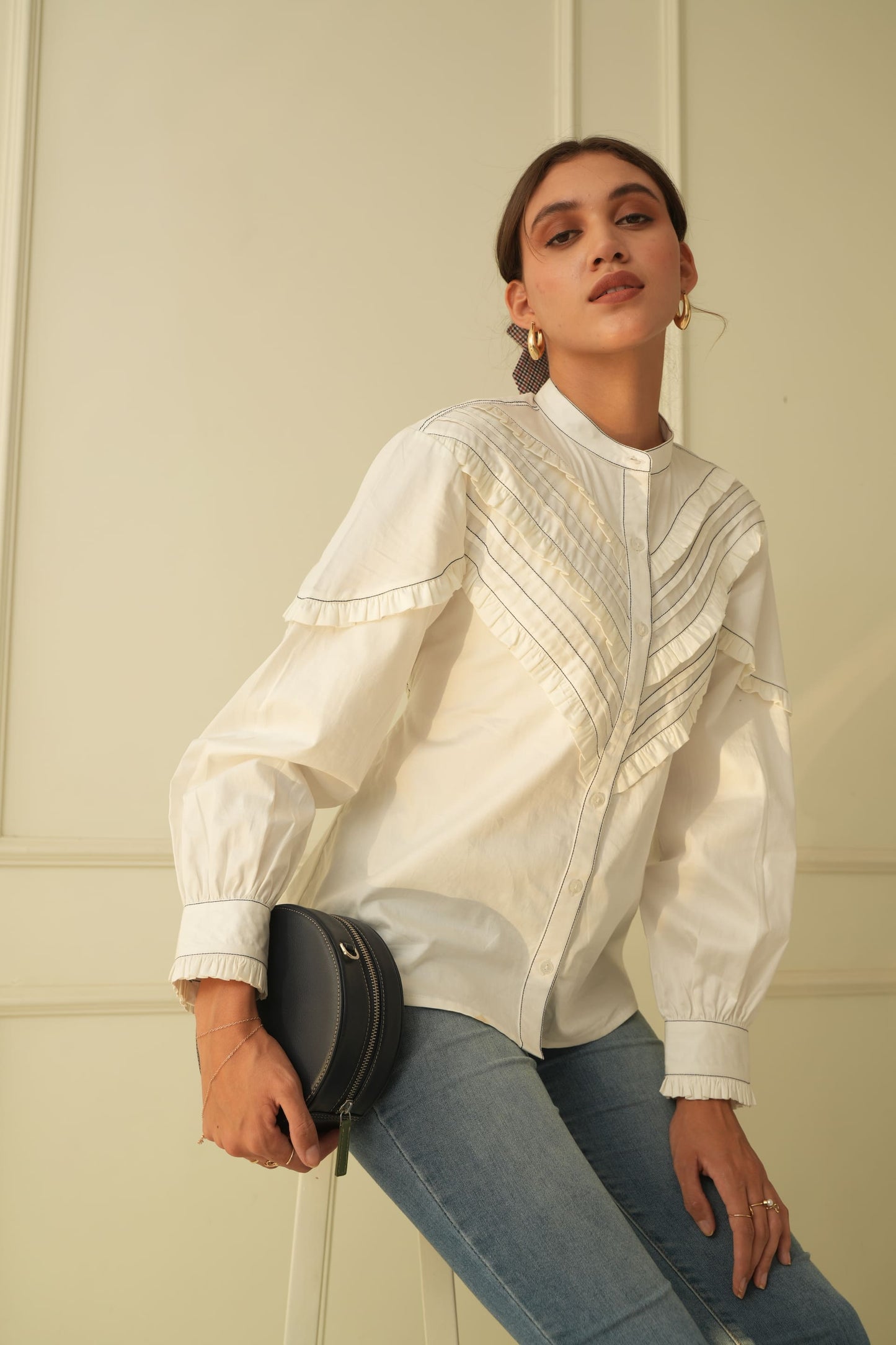 Ella White Back Cutout Shirt