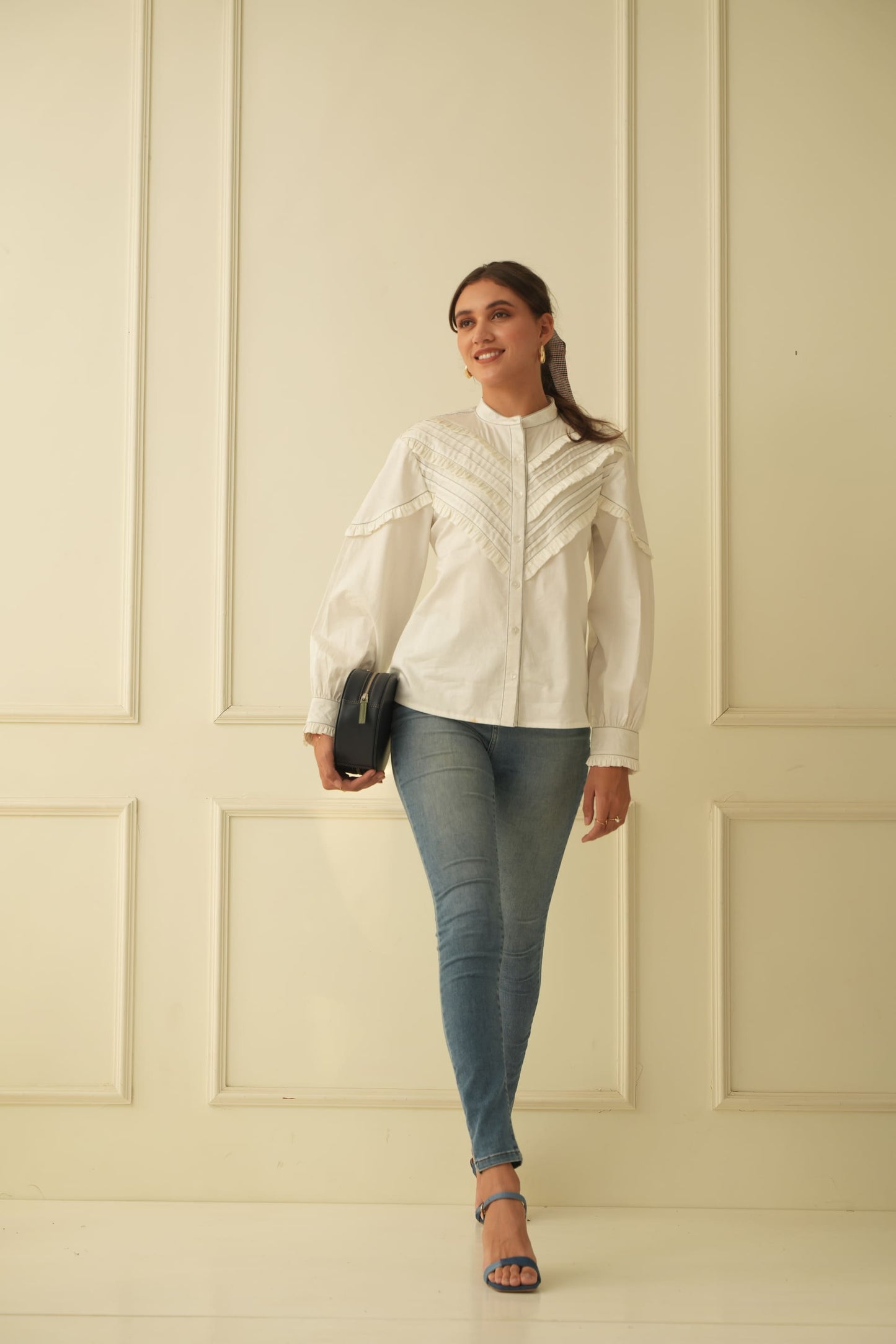 Ella White Back Cutout Shirt