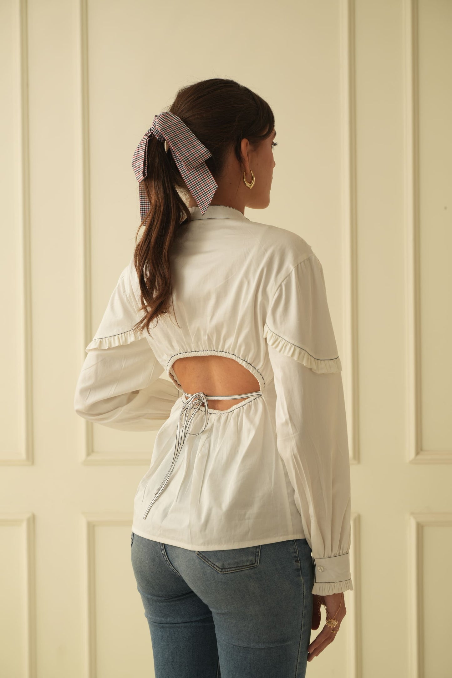 Ella White Back Cutout Shirt