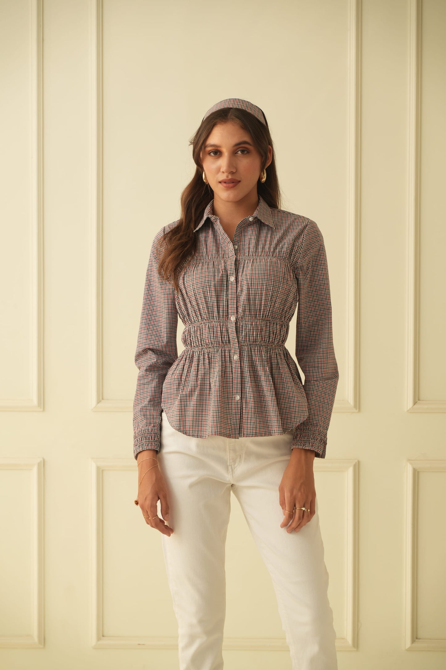 Adele Multicheck Scrunched Shirt