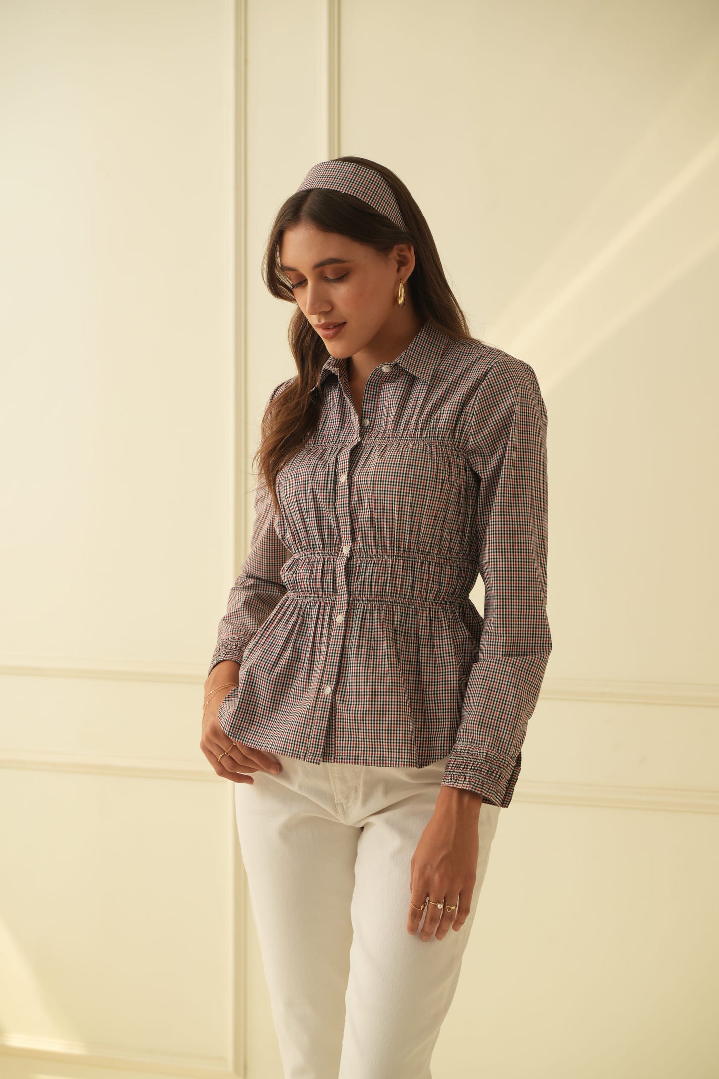 Adele Multicheck Scrunched Shirt
