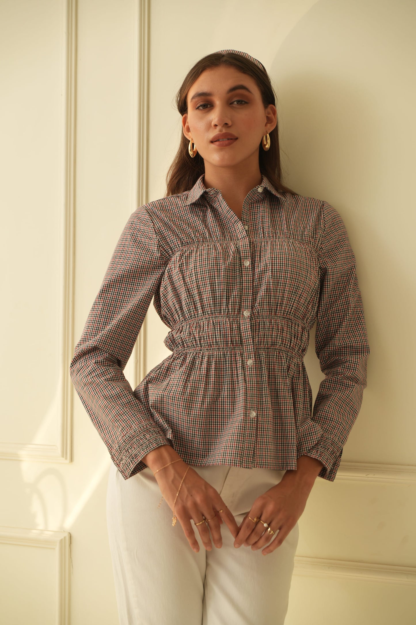 Adele Multicheck Scrunched Shirt