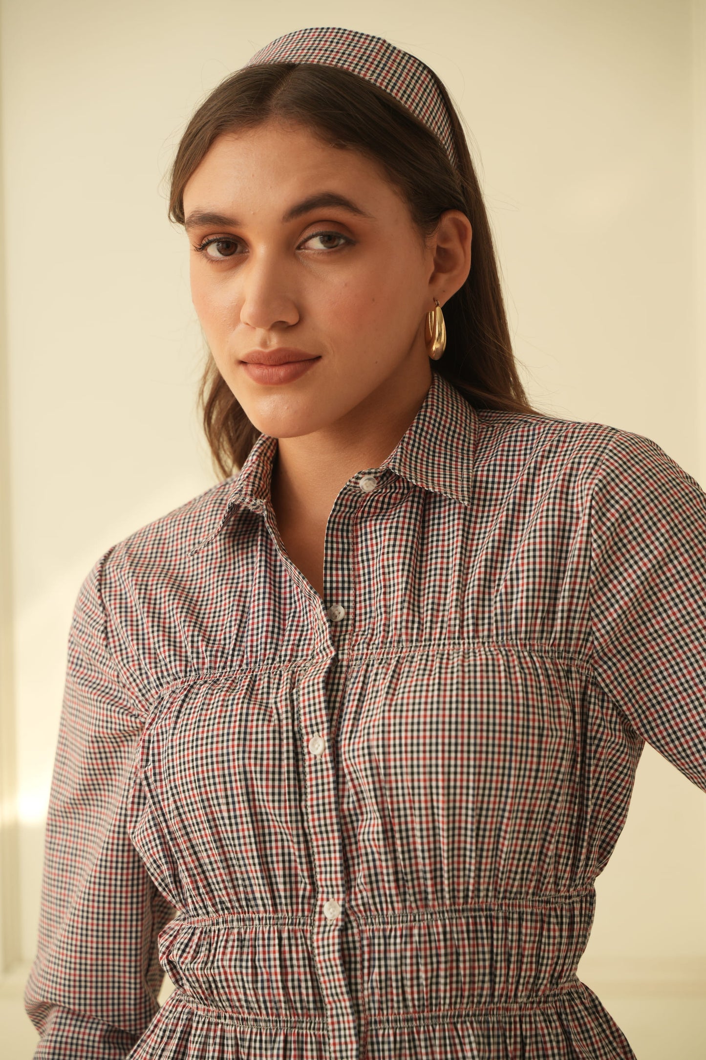 Adele Multicheck Scrunched Shirt