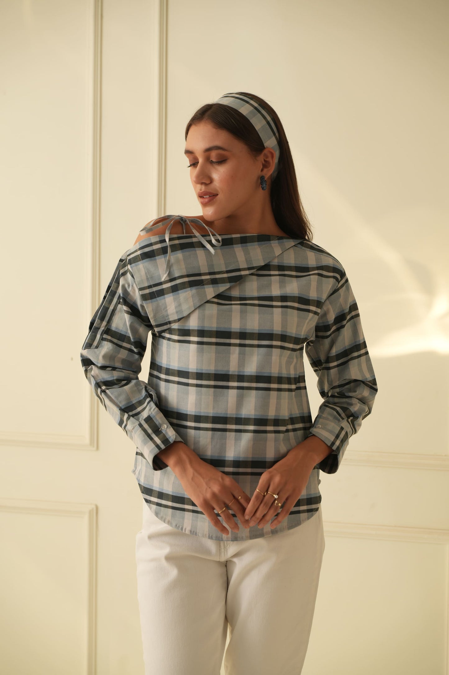 Marie Blue Off Shoulder Top