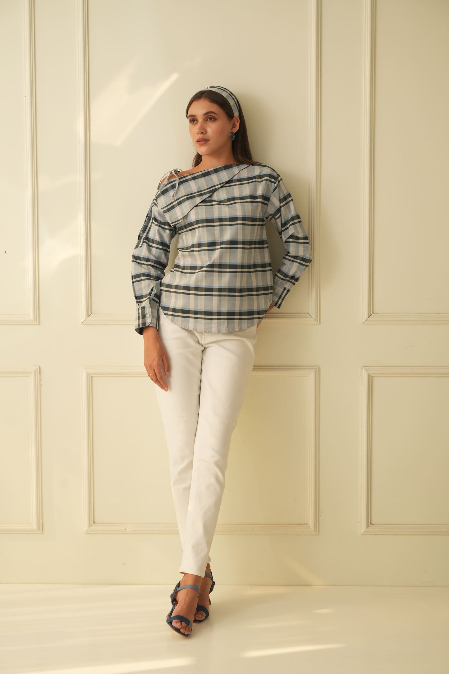 Marie Blue Off Shoulder Top
