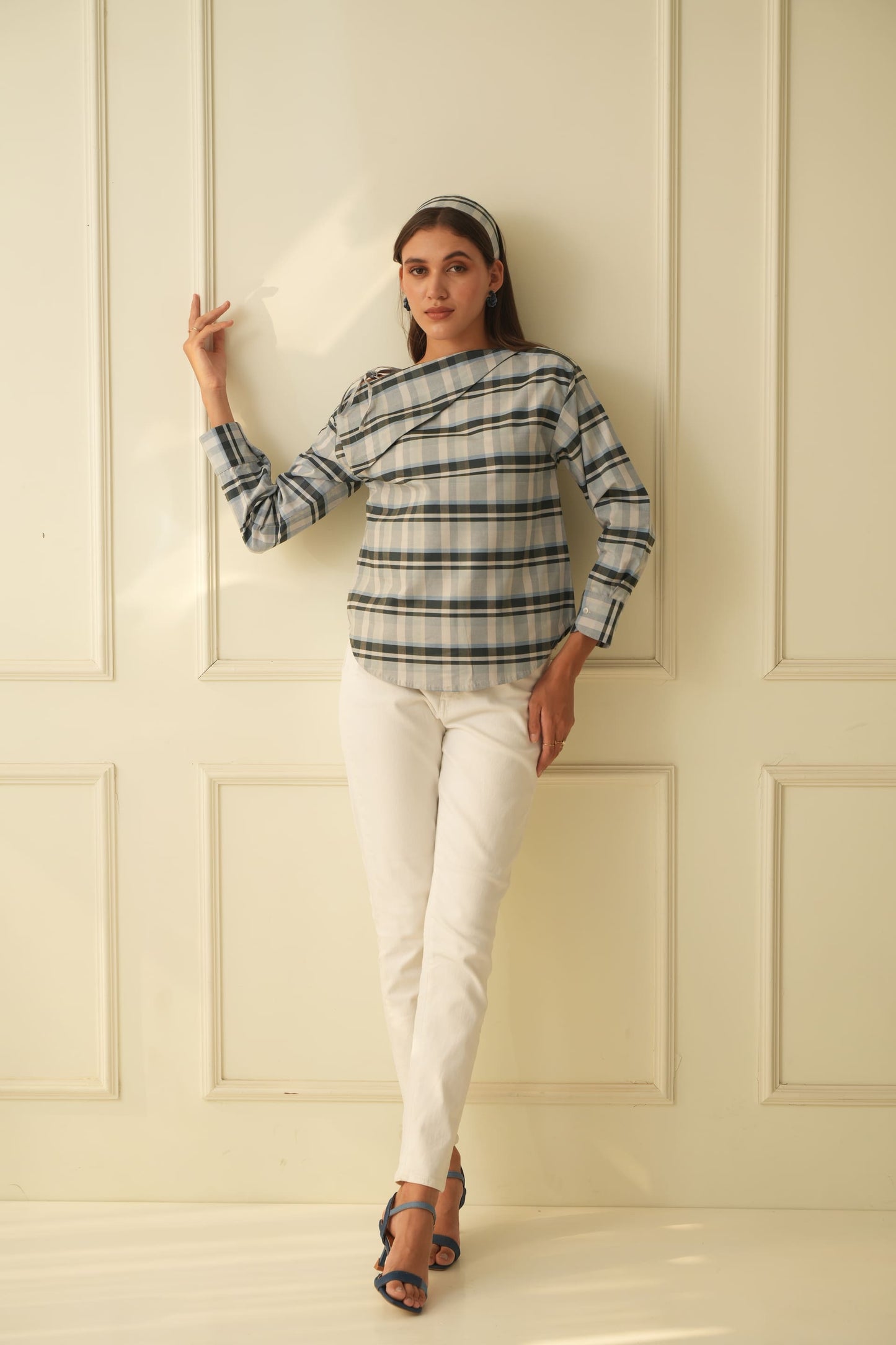 Marie Blue Off Shoulder Top