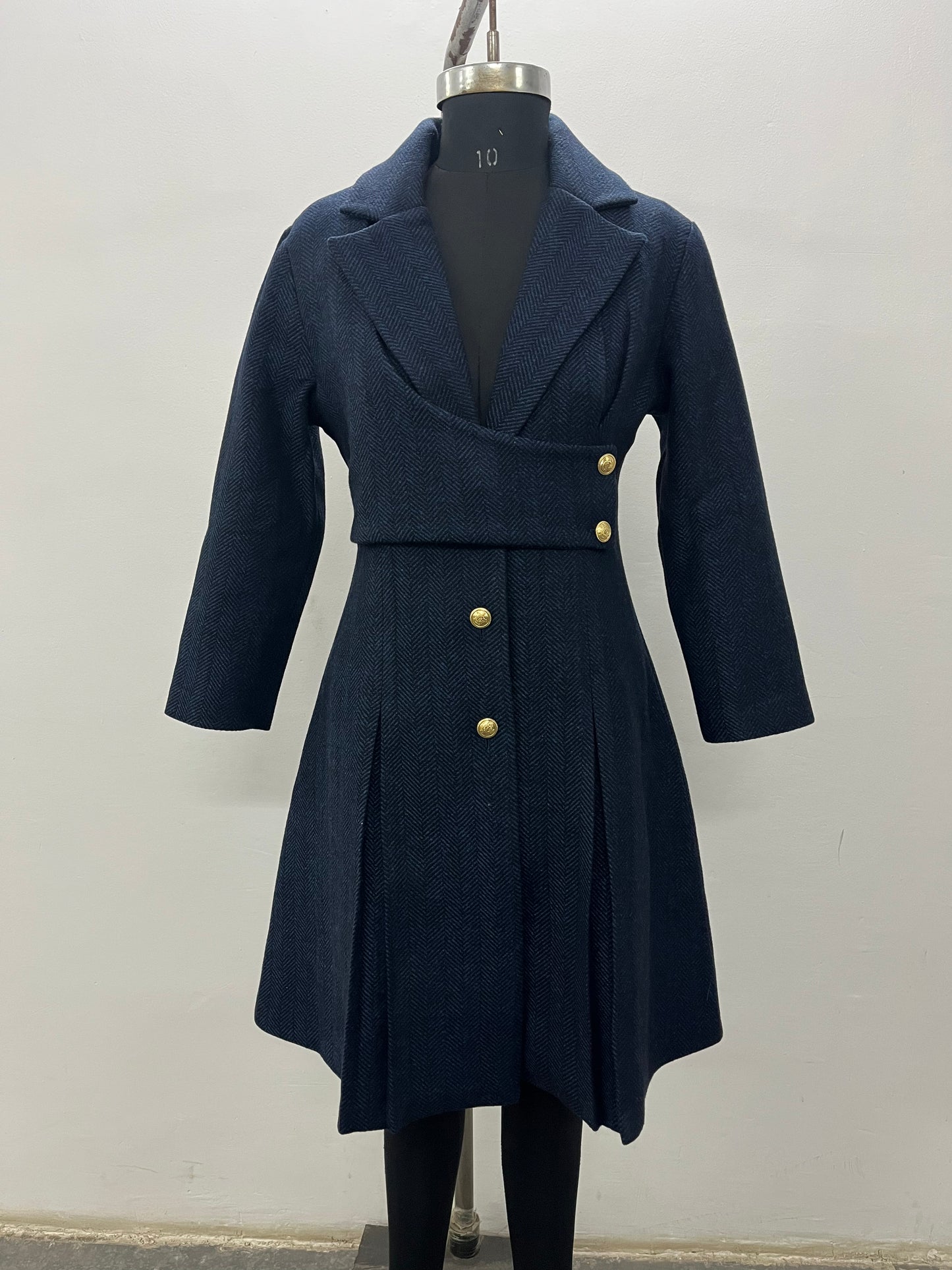 Emily Blue Herrignbone Woollen Dress