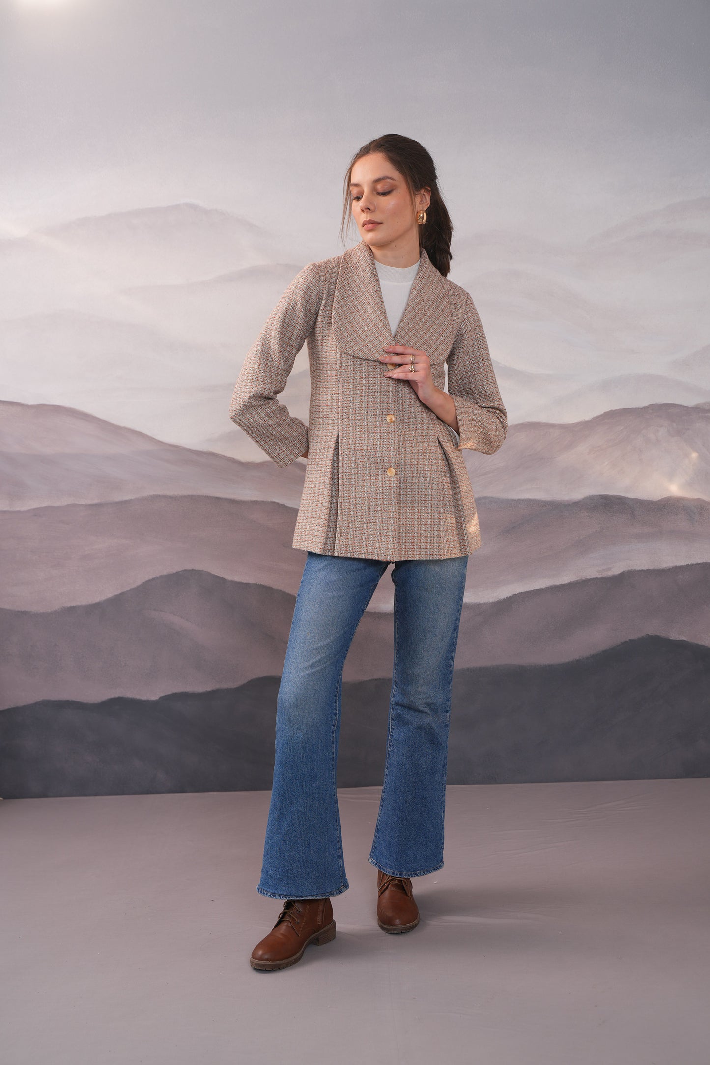 Viena Cream Box Pleat Wool Coat