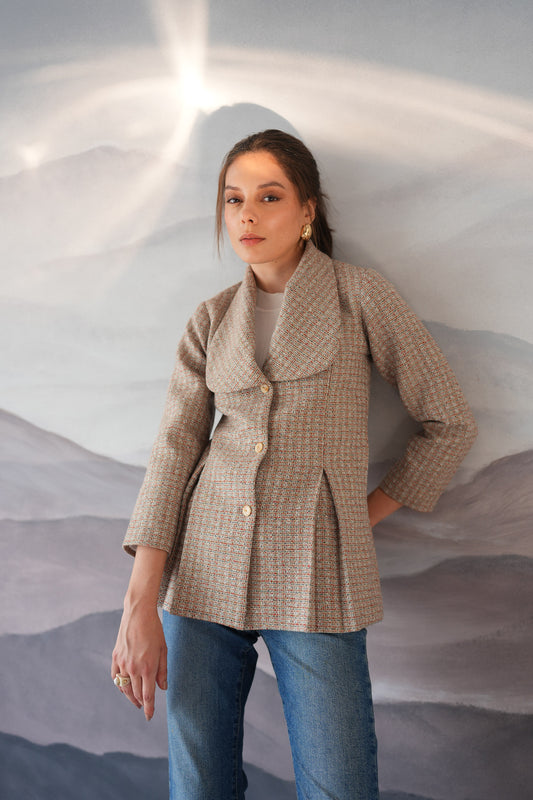 Viena Cream Box Pleat Wool Coat