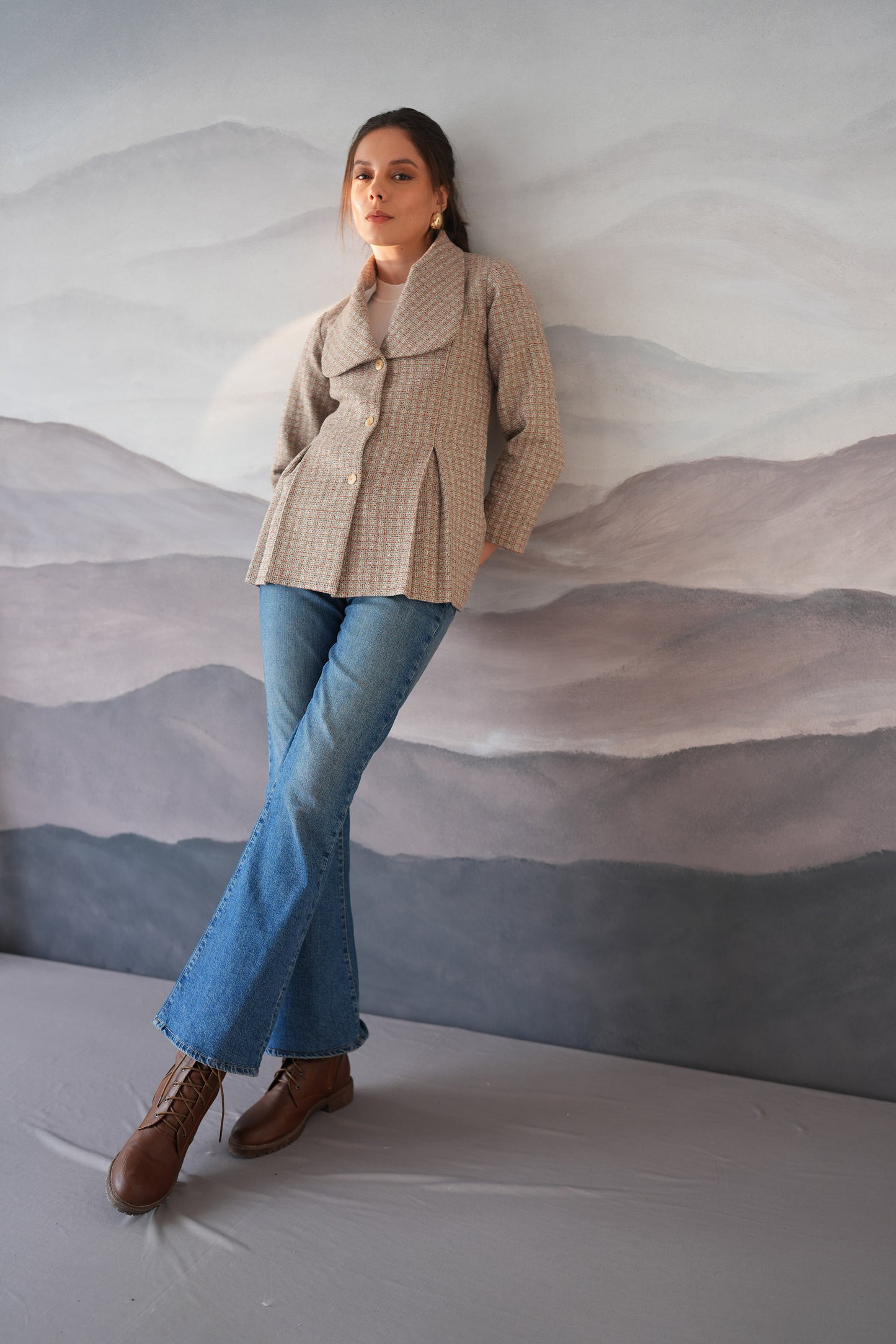 Viena Cream Box Pleat Wool Coat