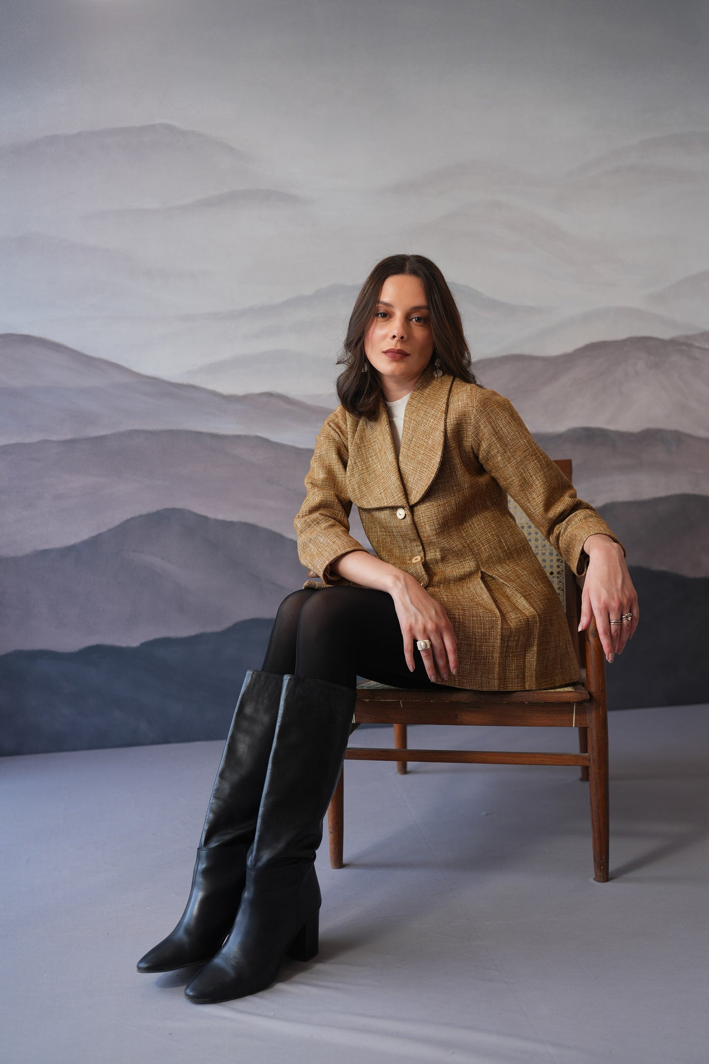 Sophie Mustard Tweed Box Pleat Coat