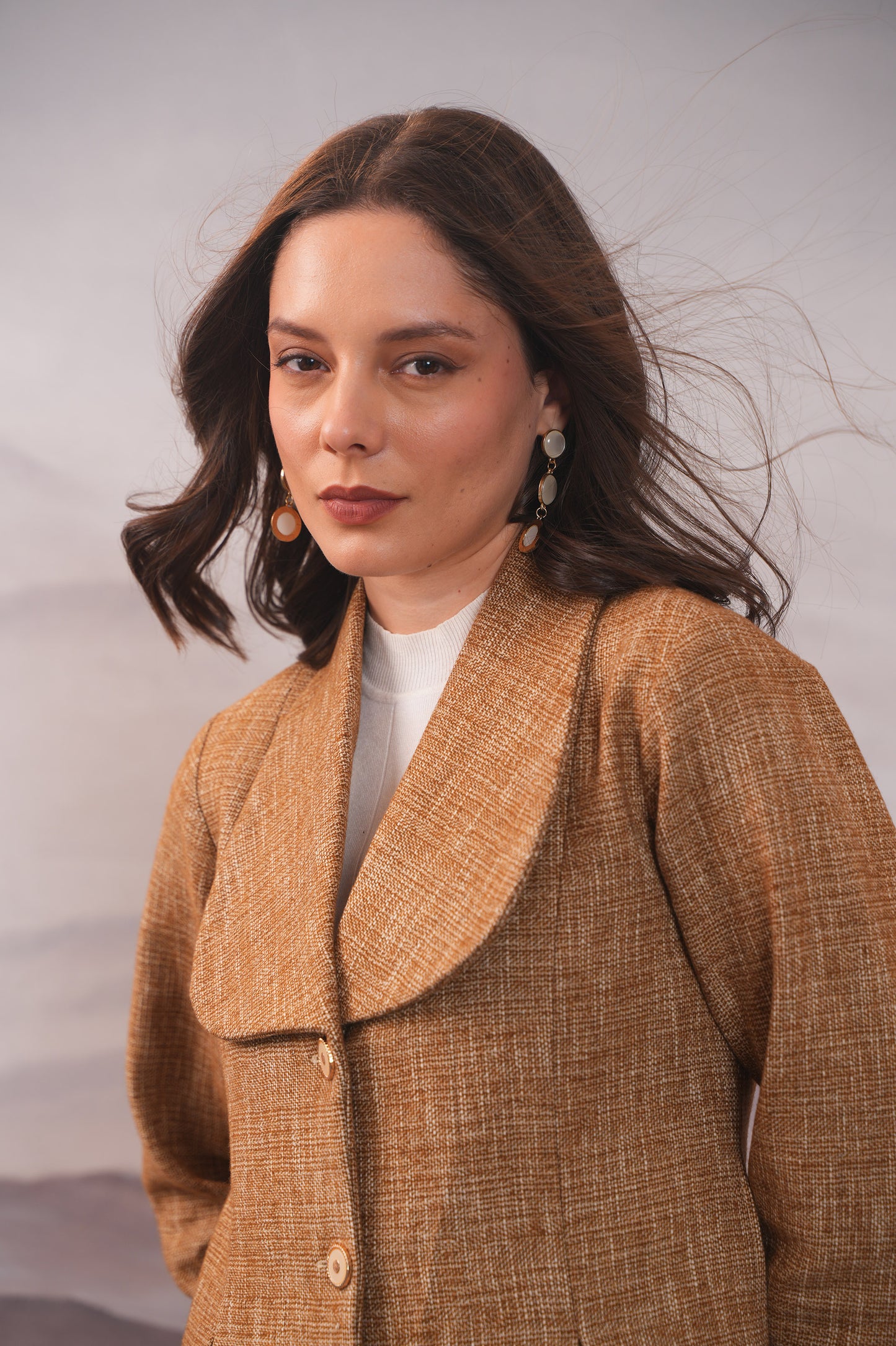 Sophie Mustard Tweed Box Pleat Coat