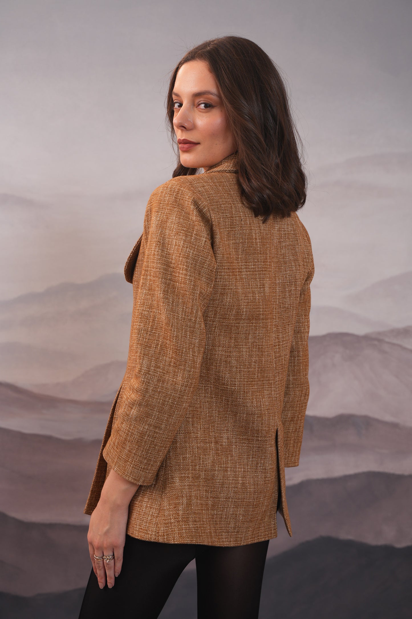Sophie Mustard Tweed Box Pleat Coat