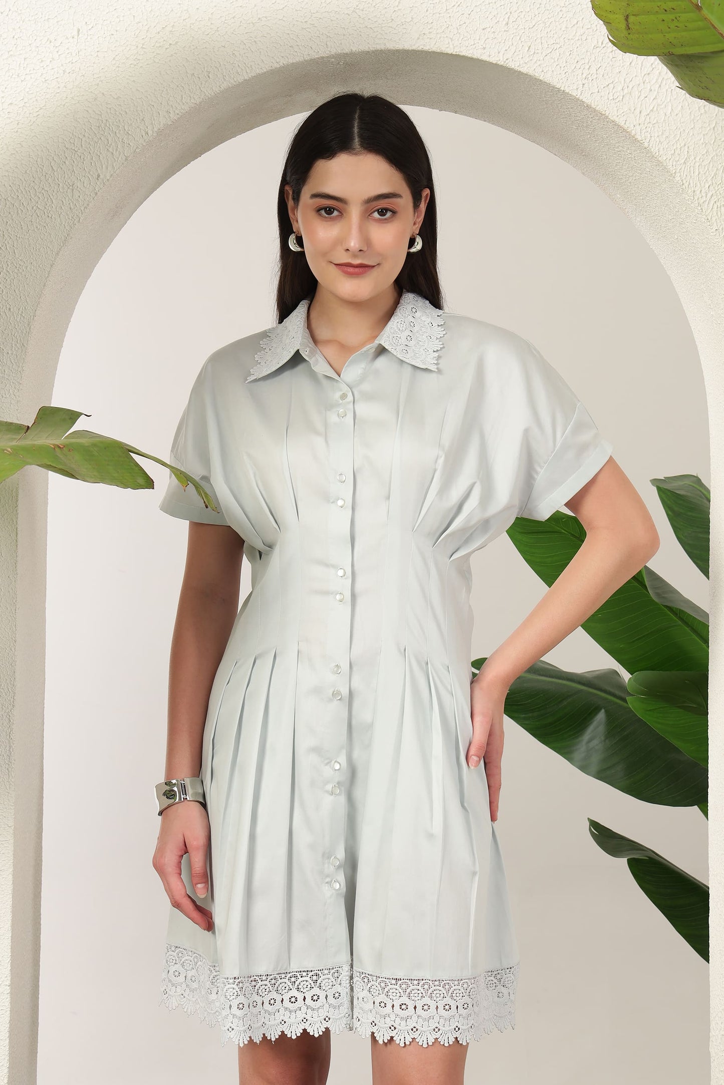 Luma Pleat Dress Sky