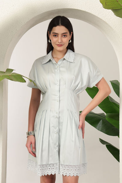 Luma Pleat Dress Sky