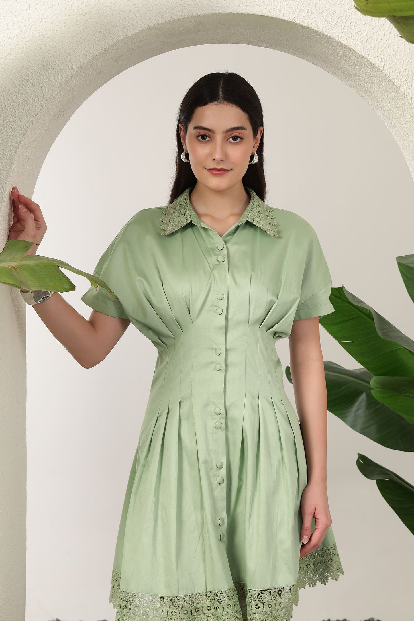 Olenna Pleat Dress Sage Green