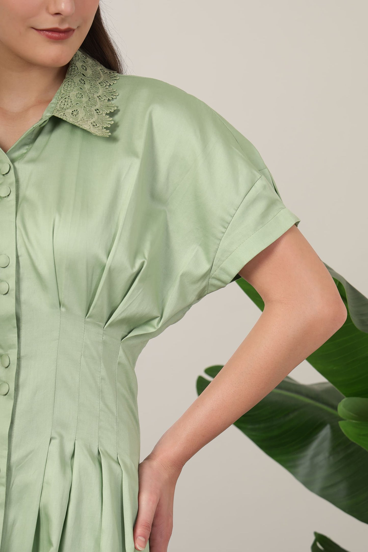 Olenna Pleat Dress Sage Green