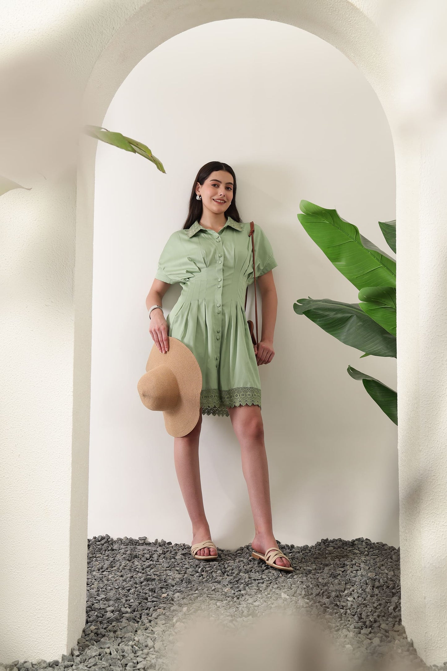 Olenna Pleat Dress Sage Green