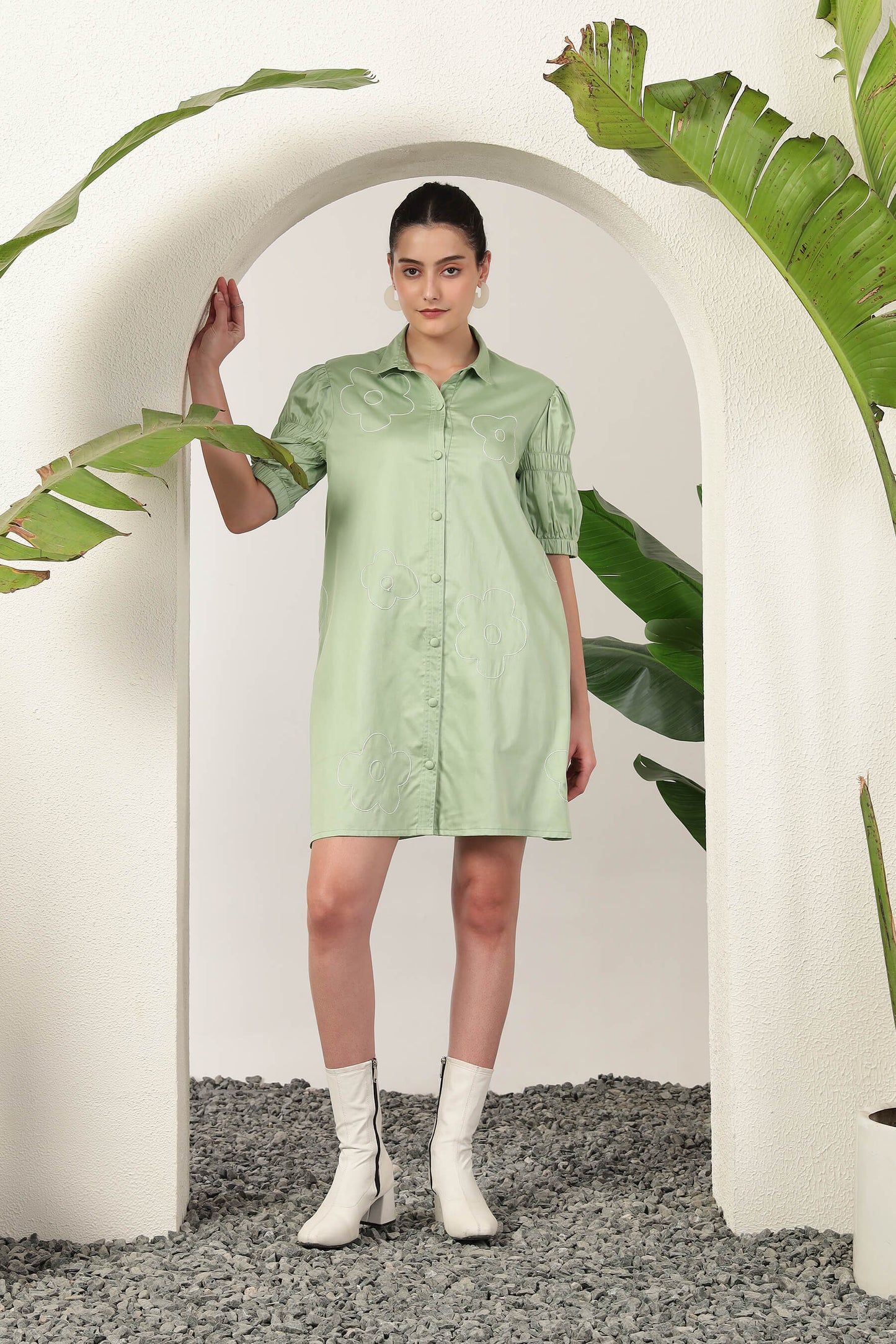 Chiara Shirt Dress Sage Green