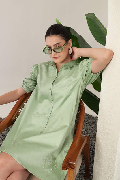 Chiara Shirt Dress Sage Green
