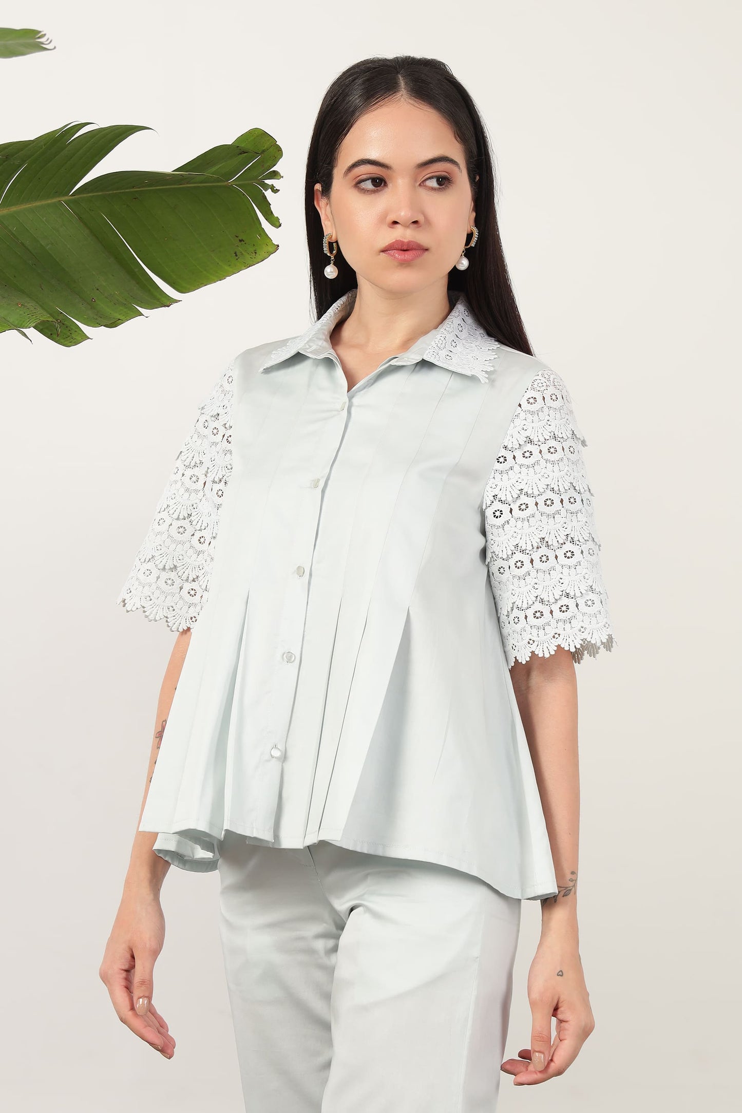 Cielo Pleat Shirt Sky
