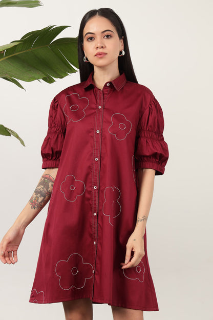 Stella Floral Shirt Dress Burgundy