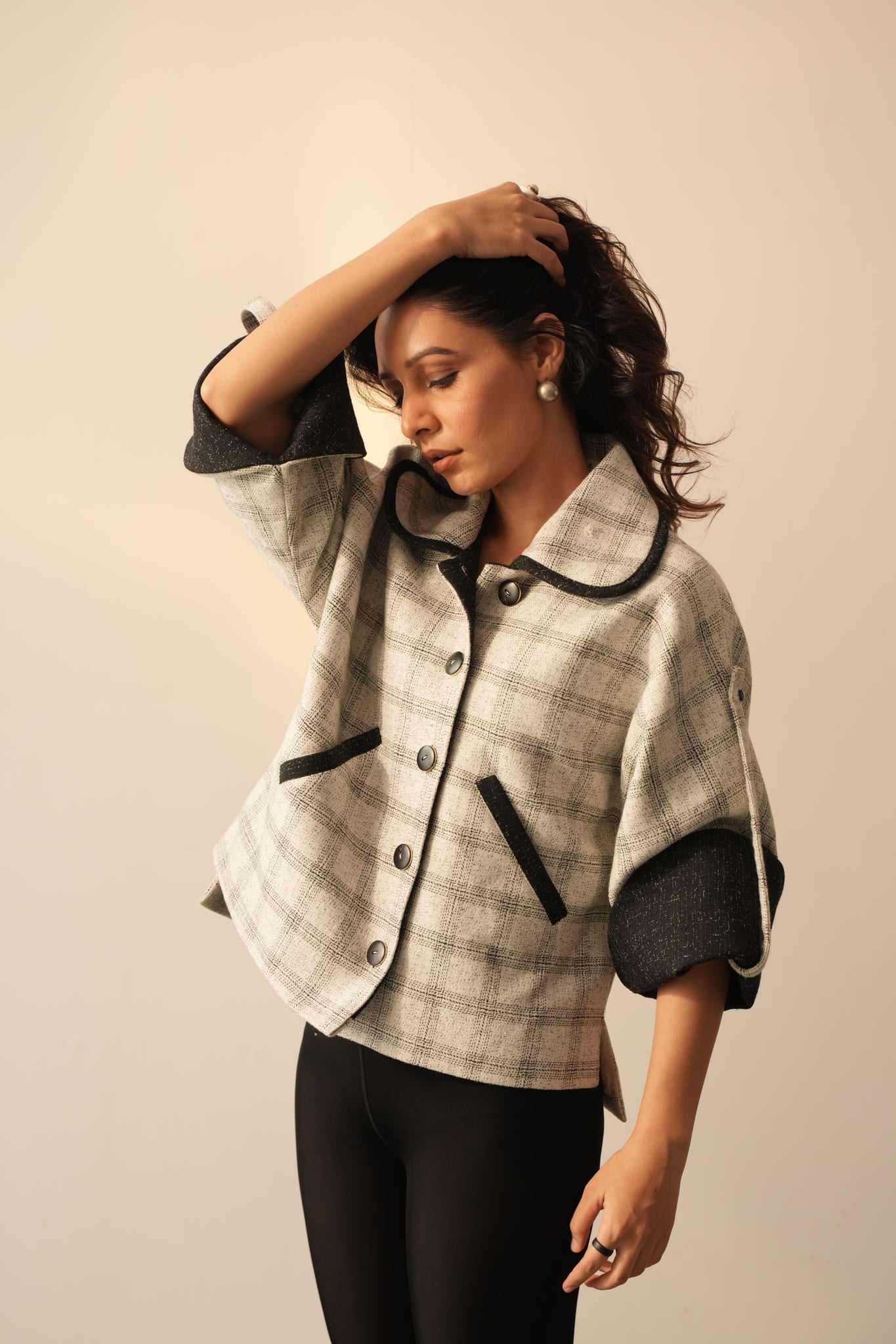 Black and white shop checkered jacket womens