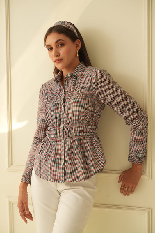 Adele Multicheck Scrunched Shirt