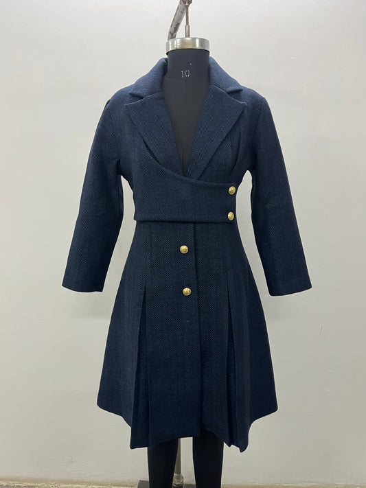 Emily Blue Herrignbone Woollen Dress