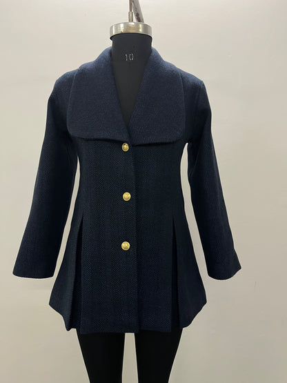 Blare blue round collar woollen jacket