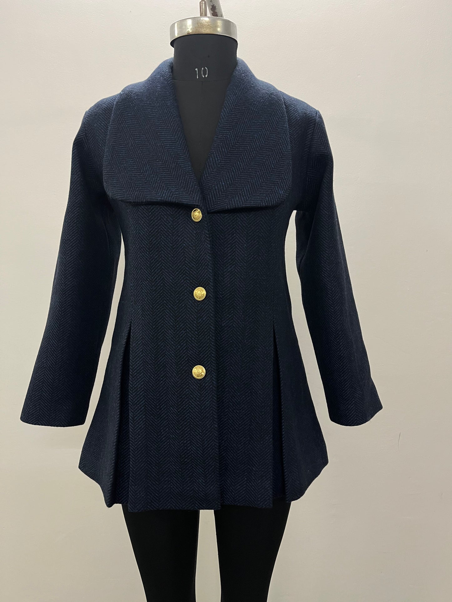 Blare blue round collar woollen jacket