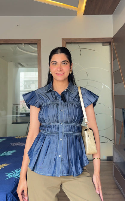 Denim Cinched Waist Shirt
