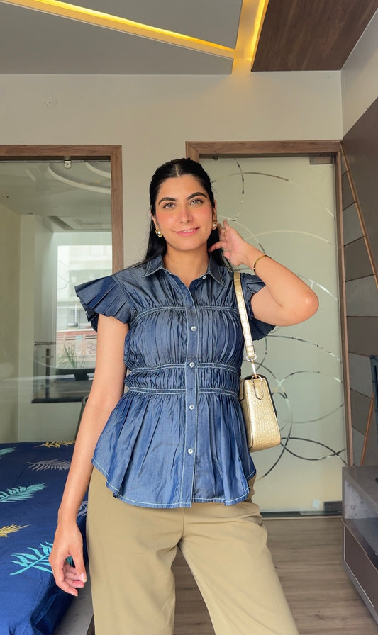 Denim Cinched Waist Shirt