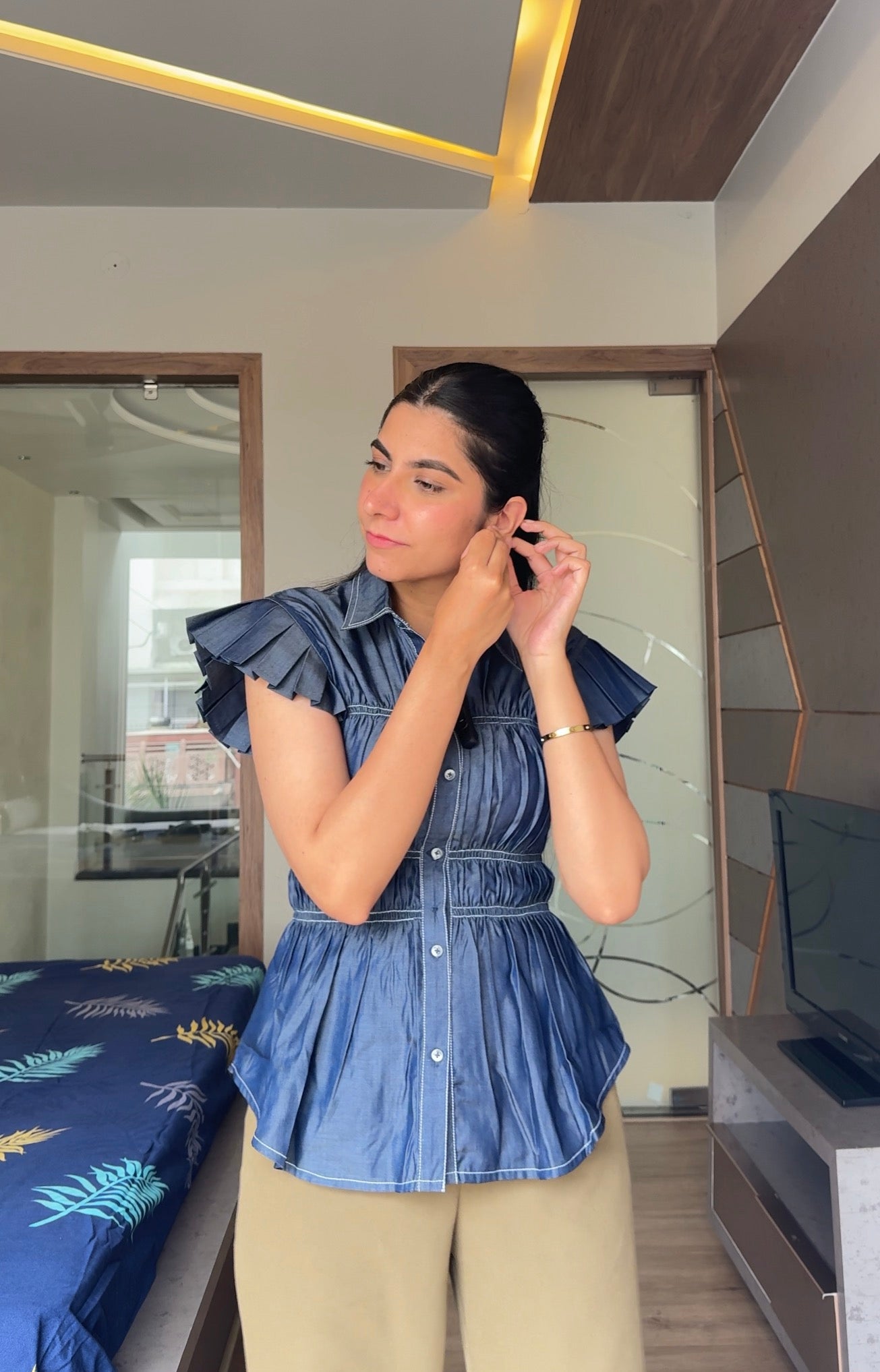 Denim Cinched Waist Shirt
