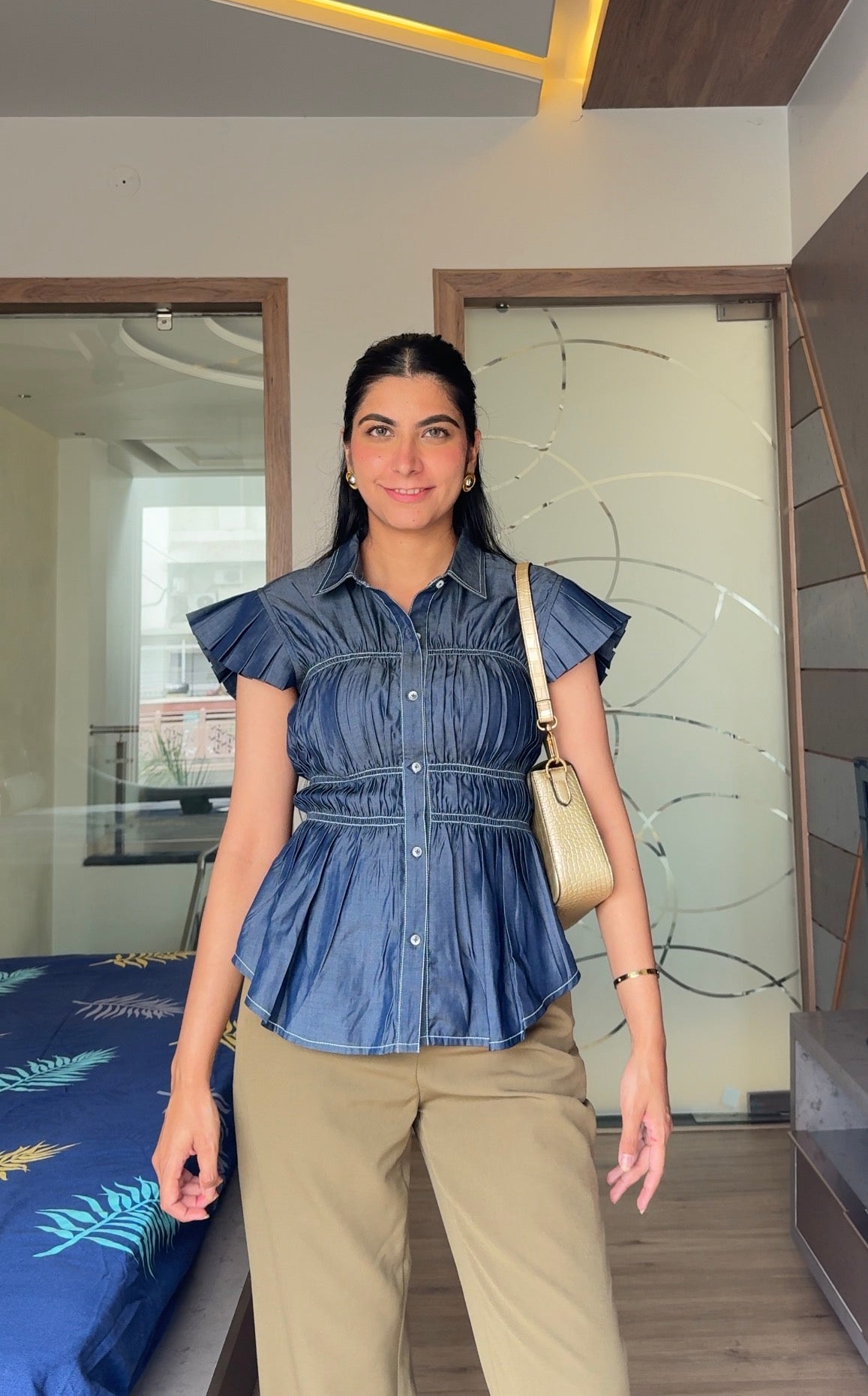 Denim Cinched Waist Shirt